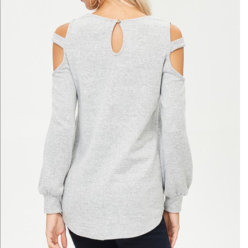 Heather Grey Cold Shoulder Top with Keyhole Back - Picture 3 of 3